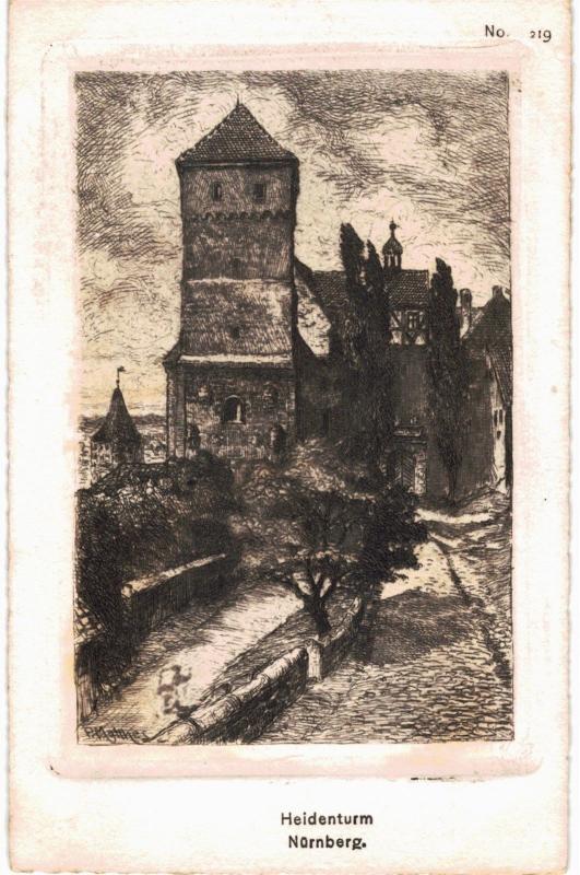 Nurnberg Nuremberg Heidenturm  Etching Martin Verlag 1901 Unused 