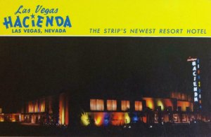 LAS VEGAS HACIENDA Resort Hotel At Night Roadside c1950s Vintage Postcard