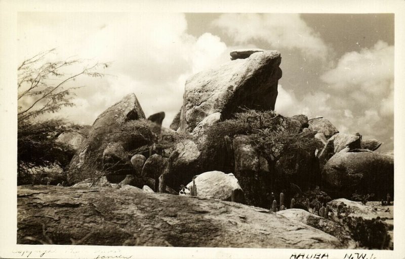 aruba, N.W.I., Rock Formation (1940s) RPPC Postcard
