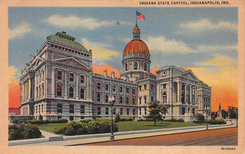 Indiana State Capitol, Indianapolis, Indiana, Early Linen Postcard, Unused