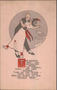 Couple Dancing Phonograph - Arts & Drafts The Maiden's Bait c1910 Postcard
