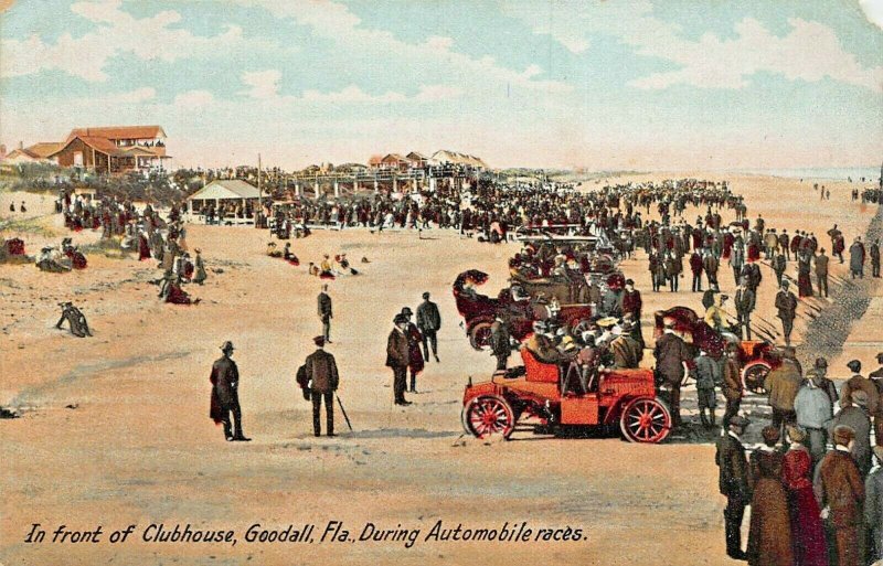 GOODALL FLORIDA~IN FRONT OF CLUBHOUSE DURING AUTOMOBILE RACE-1900s POSTCARD 