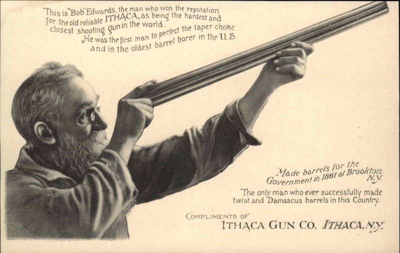 Ithaca Gun Co SCARCE Bob Edwards Inspects Barrel c1905 Postcard GREAT IMAGE!