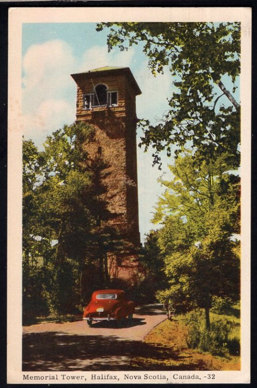 Nova Scotia ~ HALIFAX Memorial Tower with old car - pm1952 - PECO Postcard