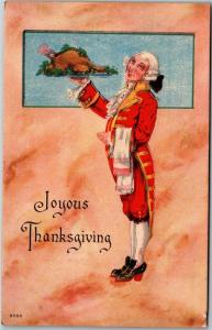 Joyous Thanksgiving, Butler Waiter Footman Serving Turkey c1920 Postcard M11