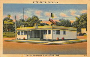 LITTLE ROCK AR~RITZ GRILL DRIVE IN~10th & BROADWAY~LUNCH-DINER 1950 PMK POSTCARD