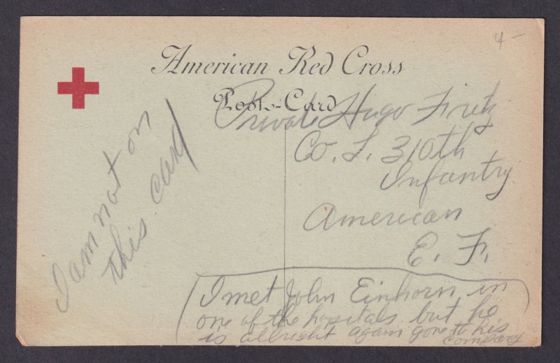 FRANCE 1918, Postcard WWI, Red Cross, American Troops in Parade