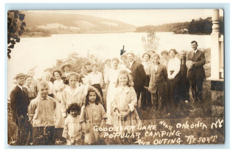 1913 Goodyear Lake Oneonta New York NY Church Outing RPPC Photo Antique Postcard