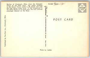 Cincinnati Ohio 1950s Postcard Skyline From Kentucky Delta Queen