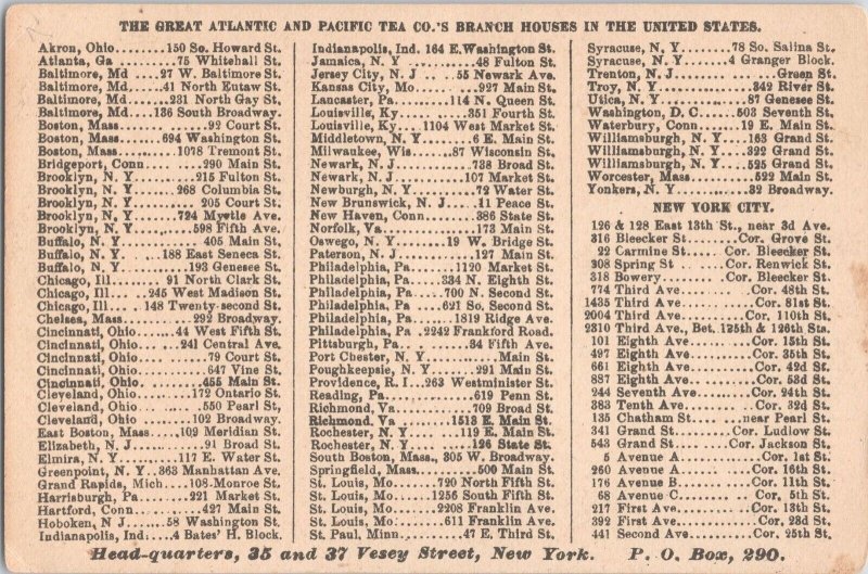 Victorian Trade Card - The Great Atlantic & Pacific Tea Company - New York