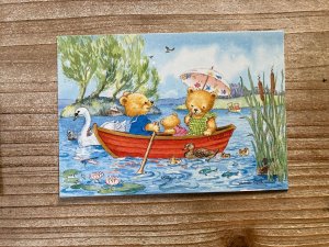 Teddies Boating, Jean Gilder, Medici Society, London, Unused, Vintage Postcard