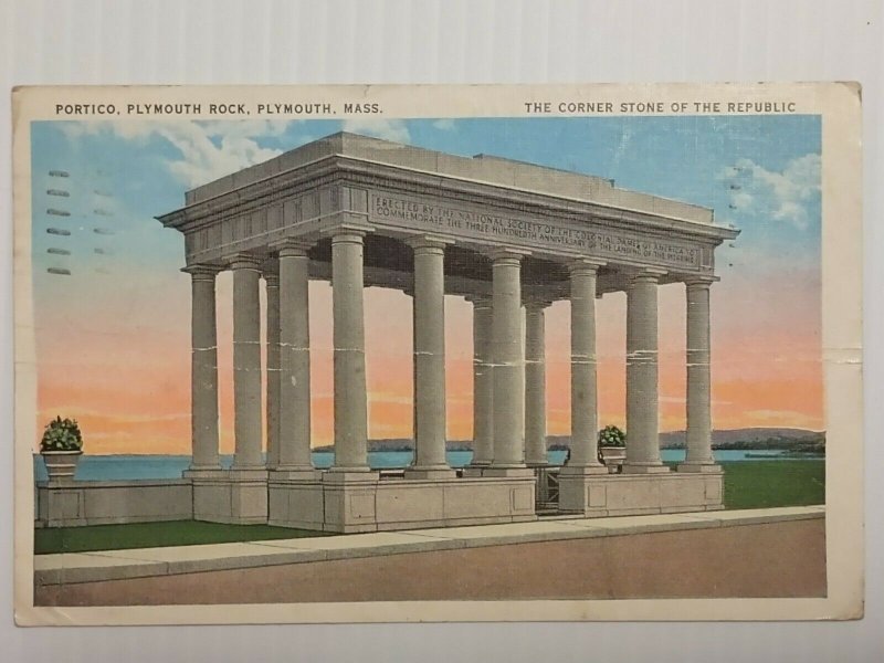 Postcard Portico Plymouth Rock Massachusetts 1936 Cornerstone of Republic 2095