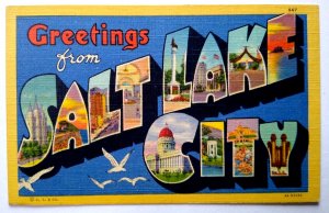 Greetings From Salt Lake City Utah Large Big Letter Linen Postcard Curt Teich