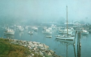 Vintage Postcard Ship Boats A Foggy Morning in Perkins Cove Ogunquit Maine M.E.