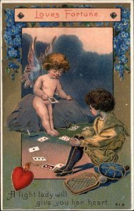 Valentine Fantasy Cupid Fortune Teller Playing Cards Superstition c1910 PC