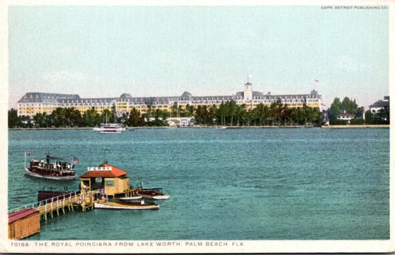 Florida Palm Beach The Royal Poinciana Hotel From Lake Worth Detroit Publishing