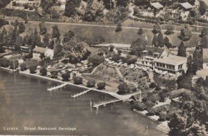 Luzern Strand Restaurant Hermitage Switzerland RPC Postcard