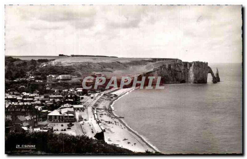 Old Postcard Etretat General view towards the cliffs of downstream