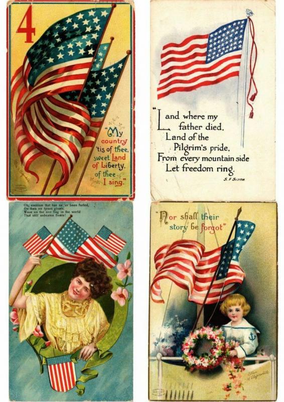 USA ÉTATS-UNIS AMERICA PATRIOTIC FLAGS MOSTLY EMBOSSED 48 CPA Pre-1940 (PART 1.)