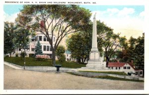 Maine Bath Residence Of Honorable A H Shaw and Soldiers Monument