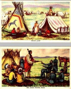 2~1949 Postcards ANDREW STANDING SOLDIER ART Indian Camp~Red Cloud Making Peace