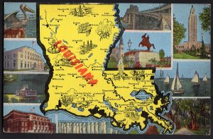 41920) Lousiana State Map LOUISIANA MultiView Key to Views on Other Side- LINEN