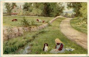 Little Girl and Dog, Cows
