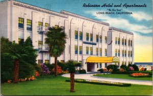 Linen Postcard Robinson Hotel and Apartments in Long Beach, California