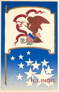 1930s Dubosclard Serigraph Illinois Flag Sheehan Postcard 25-11035