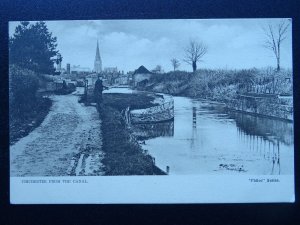 Sussex CHICHESTER Canal & City View showing Man Fishing - Old Postcard by Philco