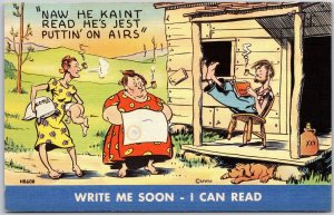 Ladies Busy Day In The House Man Just Reading The Book Comic Postcard