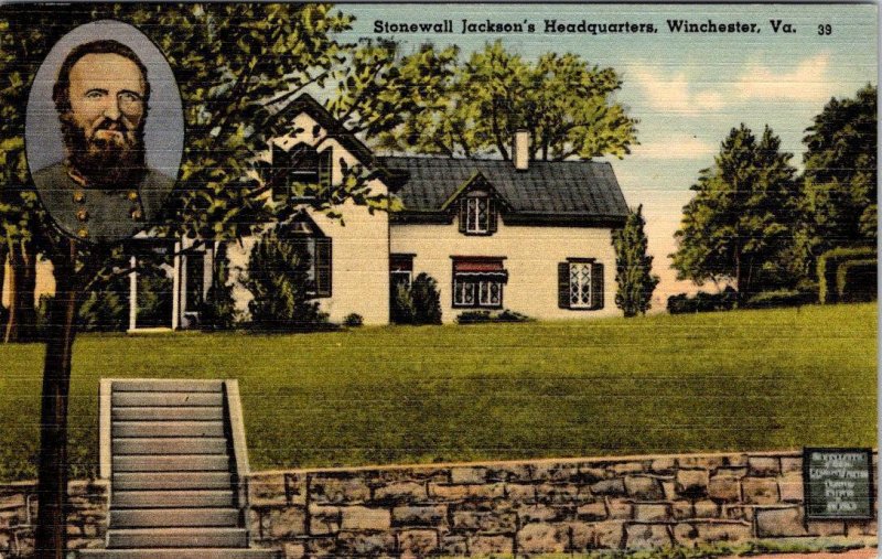 Winchester, Virginia VA  Confederate STONEWALL JACKSON & Civil War HQ Postcard