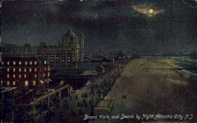 Boardwalk and Beach at Night in Atlantic City, New Jersey