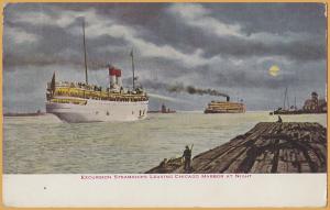 Chicago, Ill., Excursion Steamships leaving Chicago Harbor at Night - 1912