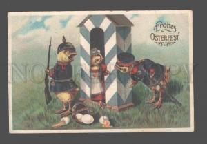 081168 Charming CHICKENS as German Guard Vintage EASTER