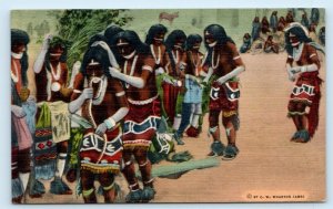 WALPI?, AZ Arizona ~ HOPI SNAKE DANCERS ~ c1940s Native American Linen Postcard