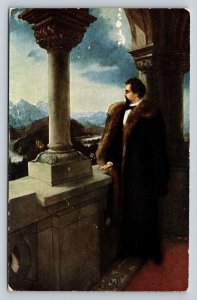 F. Leeke The Lonely Man in Fur Looking Out to Mountains Vintage Postcard 1045