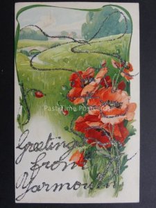 Glittered Poppies Postcard: Greetings from Yarmouth c1906 - Donation to R.B.L.