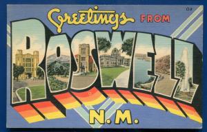 Roswell New Mexico nm large letter letters linen postcard 