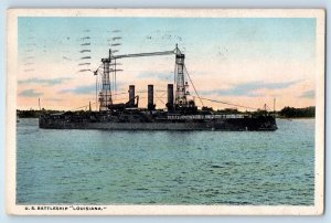 1918 US Battleship Louisiana US Navy Ship Norfolk Virginia VA Antique Postcard