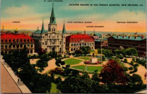 Vtg 1930s Jackson Square in the French Quarter New Orleans Louisiana LA Postcard