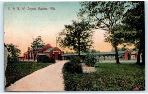 RACINE, WI Wisconsin ~  C & N W RAILROAD DEPOT  1910 Postcard