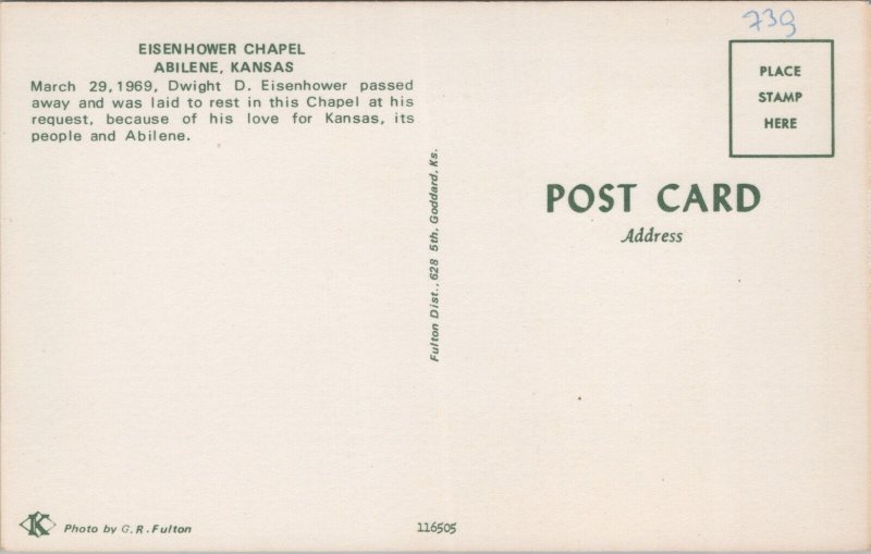 USA Eisenhower Chapel Abilene Kansas Chrome Postcard 09.36