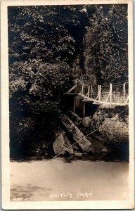 Smith's Park Foot Bridge Cave Sign Mt. Carroll IL Vintage Postcard S40