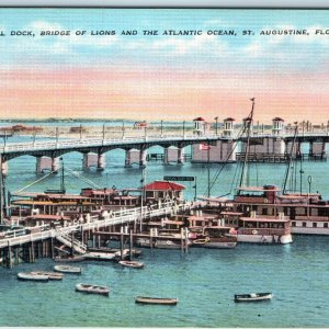 c1920s St. Augustine FL Dock Steamships Bridge of Lions Yacht Boat Atlantic A221