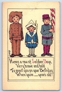 c1910's Children Heres A Row Of Soldier Boys Very Brave And Bold Postcard