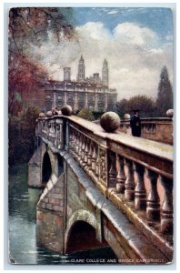 1905 Clare College and Bridge Cambridge England Oilette Tuck Art Postcard