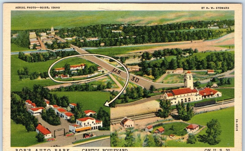 1939 Boise, ID Bob's Auto Park Birds Eye Capitol Boulevard 30 Map Ry. Depot A230