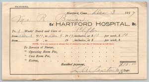 1917  Hartford  Hospital  Connecticut  Receipt 10 x 4