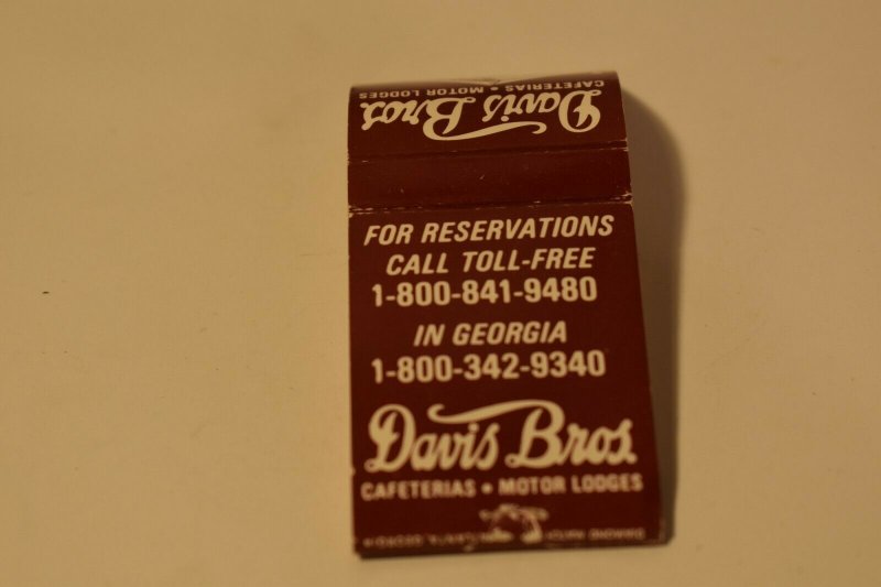 Davis Bros. Cafeterias Motor Lodges 20 Strike Matchbook Cover